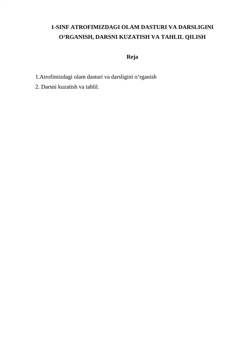 Atrofimizdagi olam dasturi va darsligini oʻrganish