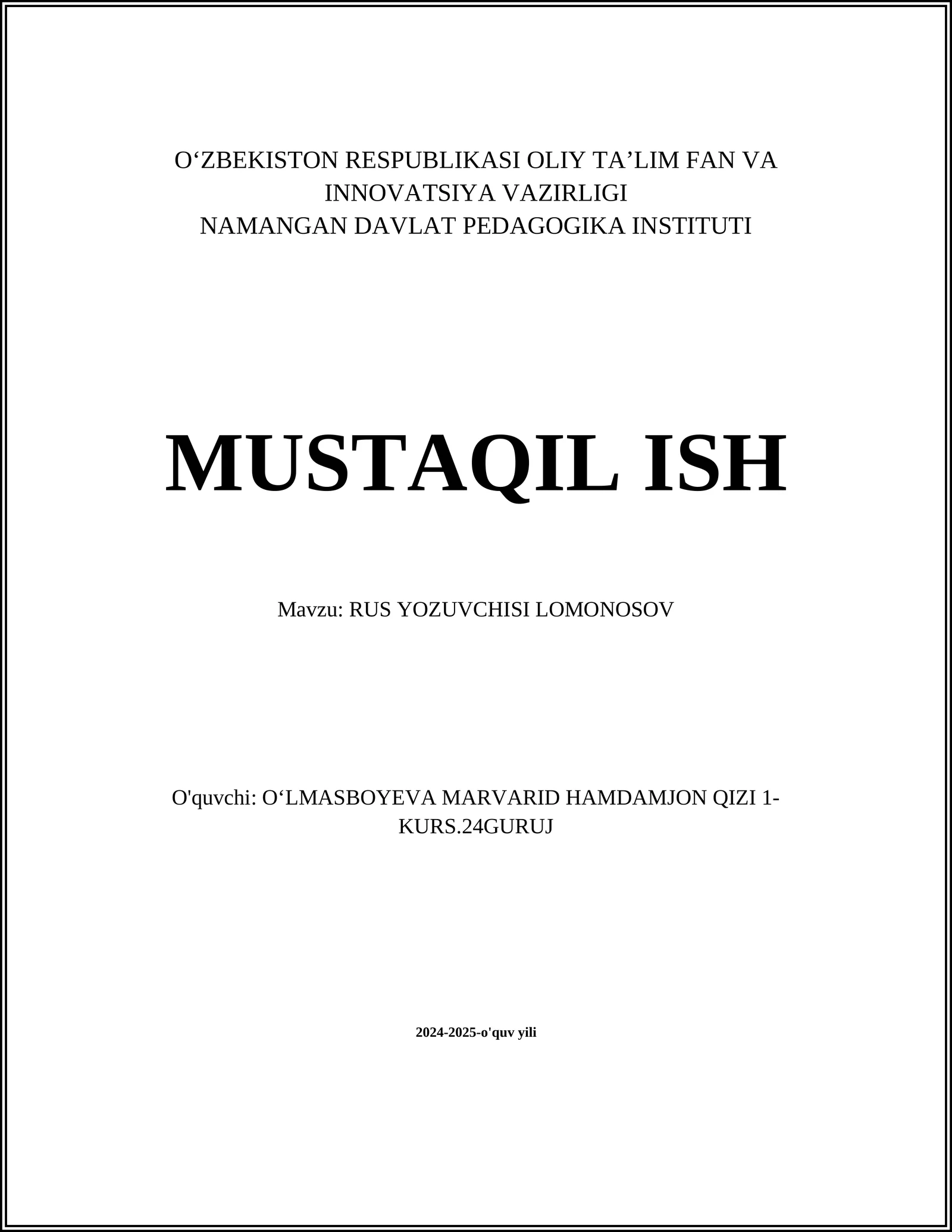 RUS YOZUVCHISI LOMONOSOV