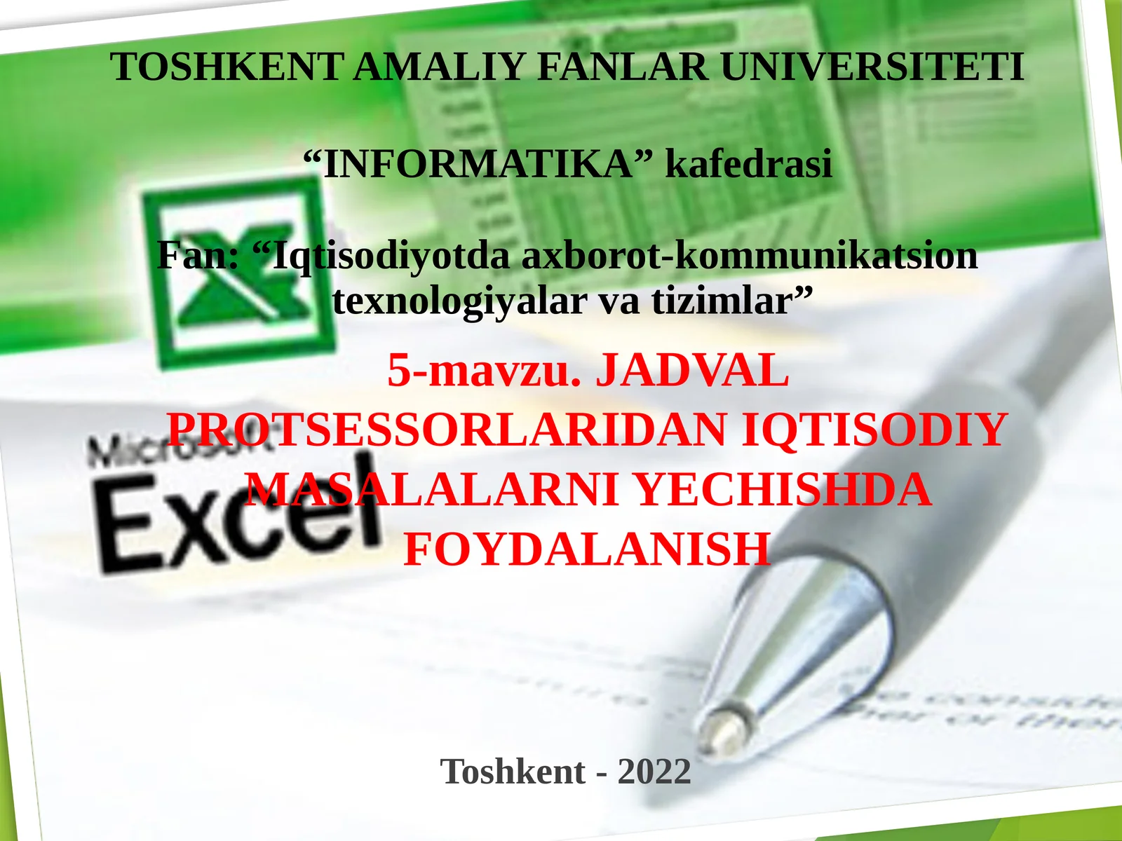 Yacheykalar formatlash