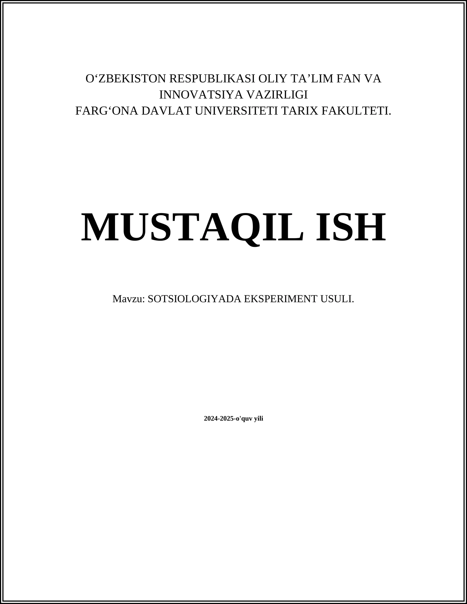 SOTSIOLOGIYADA EKSPERIMENT USULI