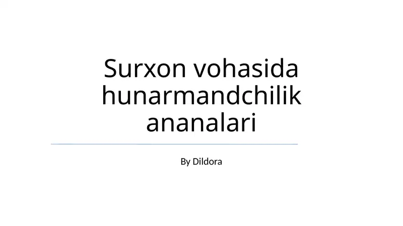 Surxon vohasida hunarmandchilik ananalari