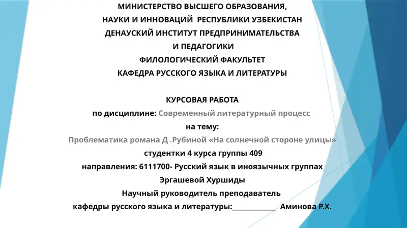 Проблематика романа Д.Рубиной«На солнечной стороне улицы»