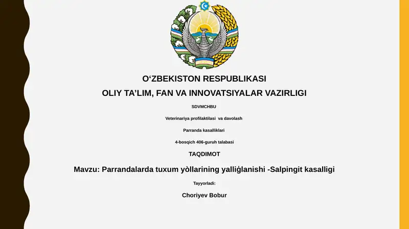 Parrandalarda tuxum yòllarining yalliģlanishi -Salpingit kasalligi