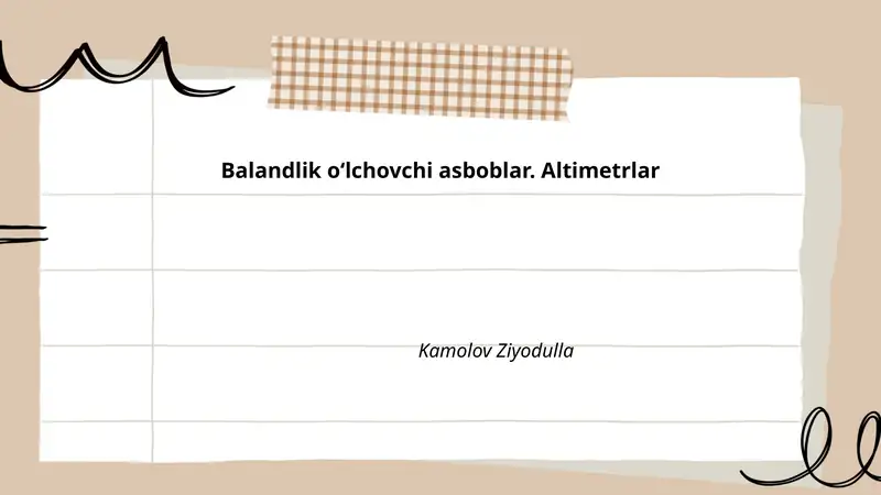 Balandlik oʻlchovchi asboblar. Altimetrlar