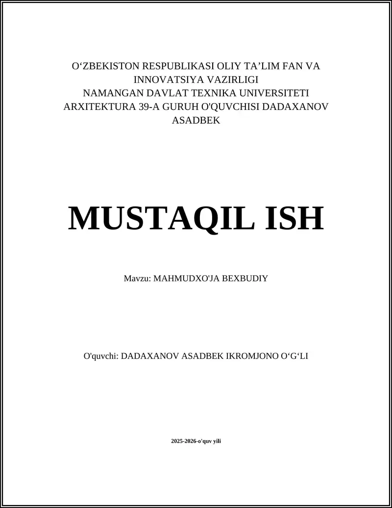 MAHMUDXO'JA BEXBUDIY