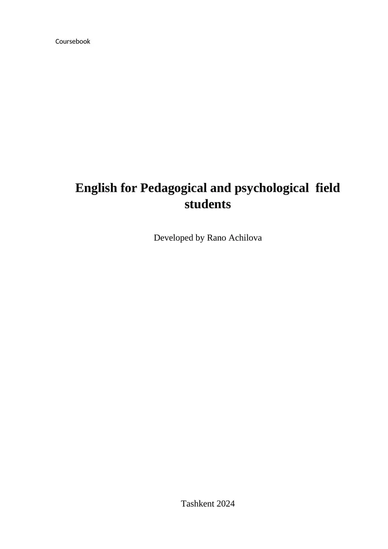 English Coursebook for Pedagogical and Psychological Field Students