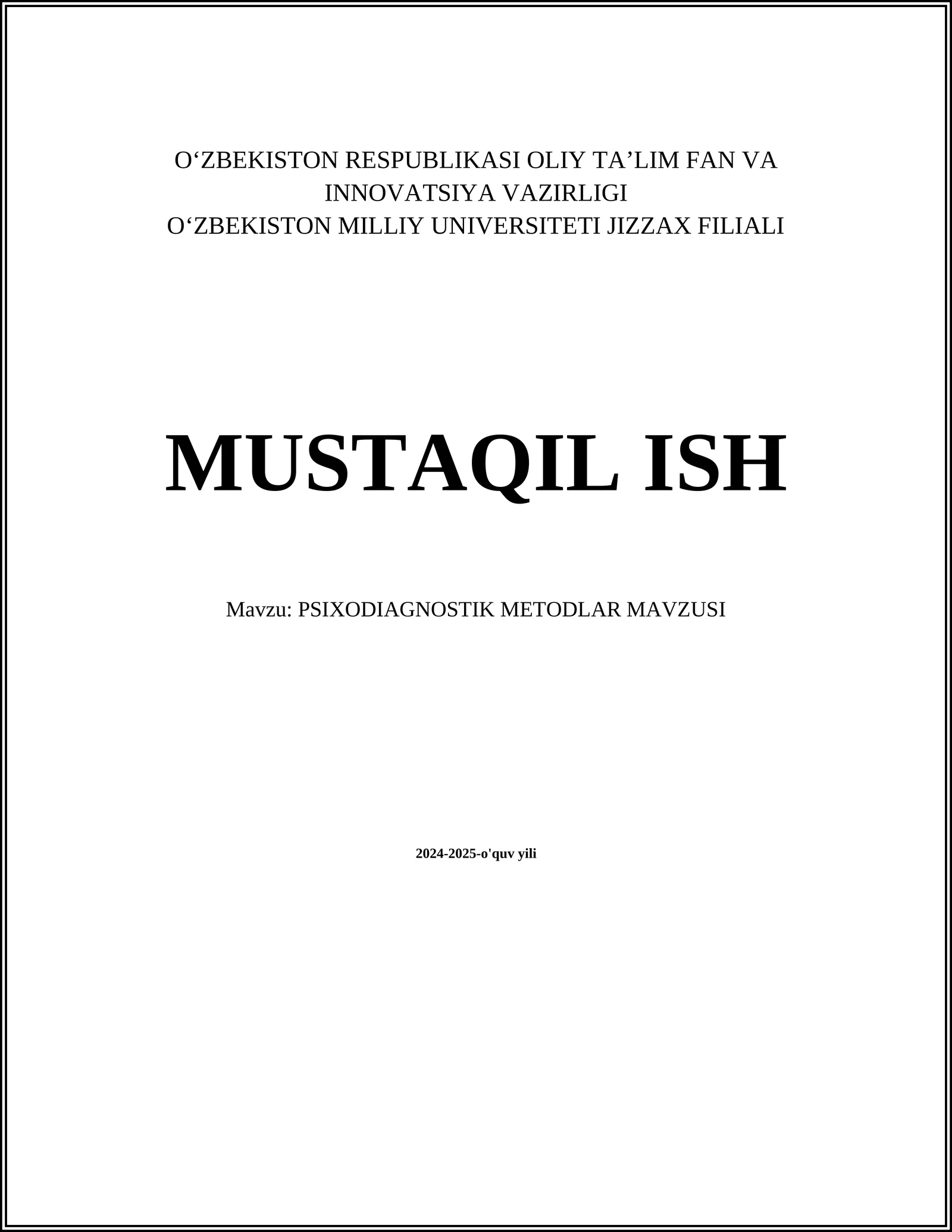 PSIXODIAGNOSTIK METODLAR MAVZUSI
