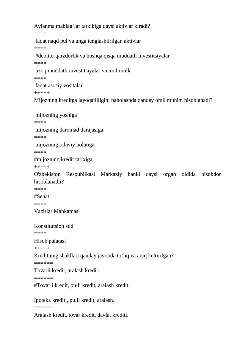 bank ishi test yangi yakuniy test2026