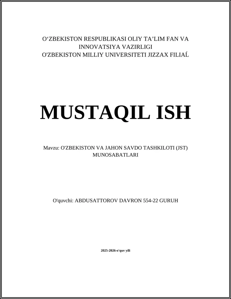 O‘zbekiston va Jahon Savdo Tashkiloti (JST) munosabatlari