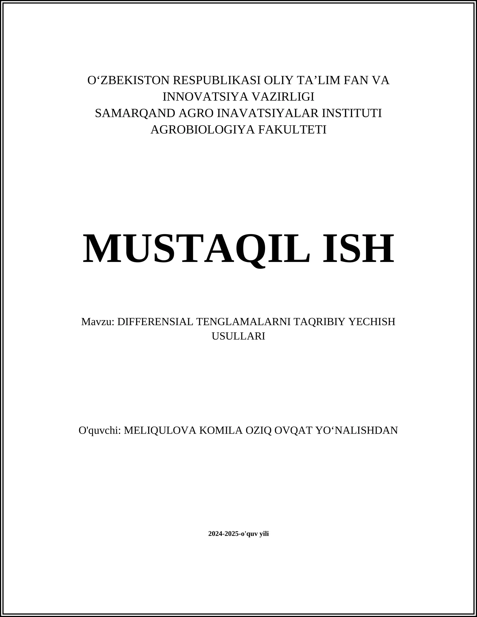 DIFFERENSIAL TENGLAMALARNI TAQRIBIY YECHISH USULLARI