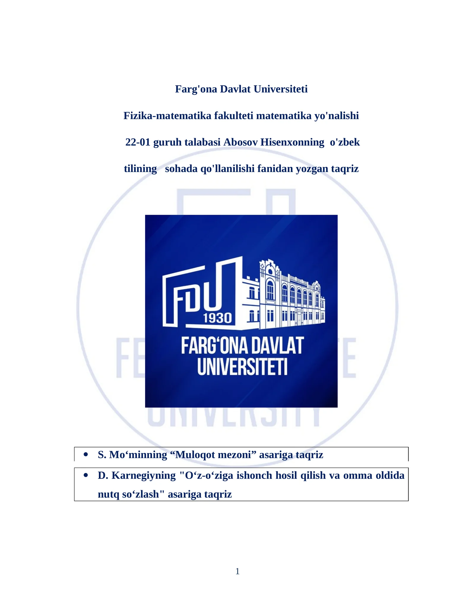 "Muloqot mezoni" asariga taqriz D. Karnegiyning "O‘z-o‘ziga ishonch hosil qilish va omma oldida nutq so‘zlash"