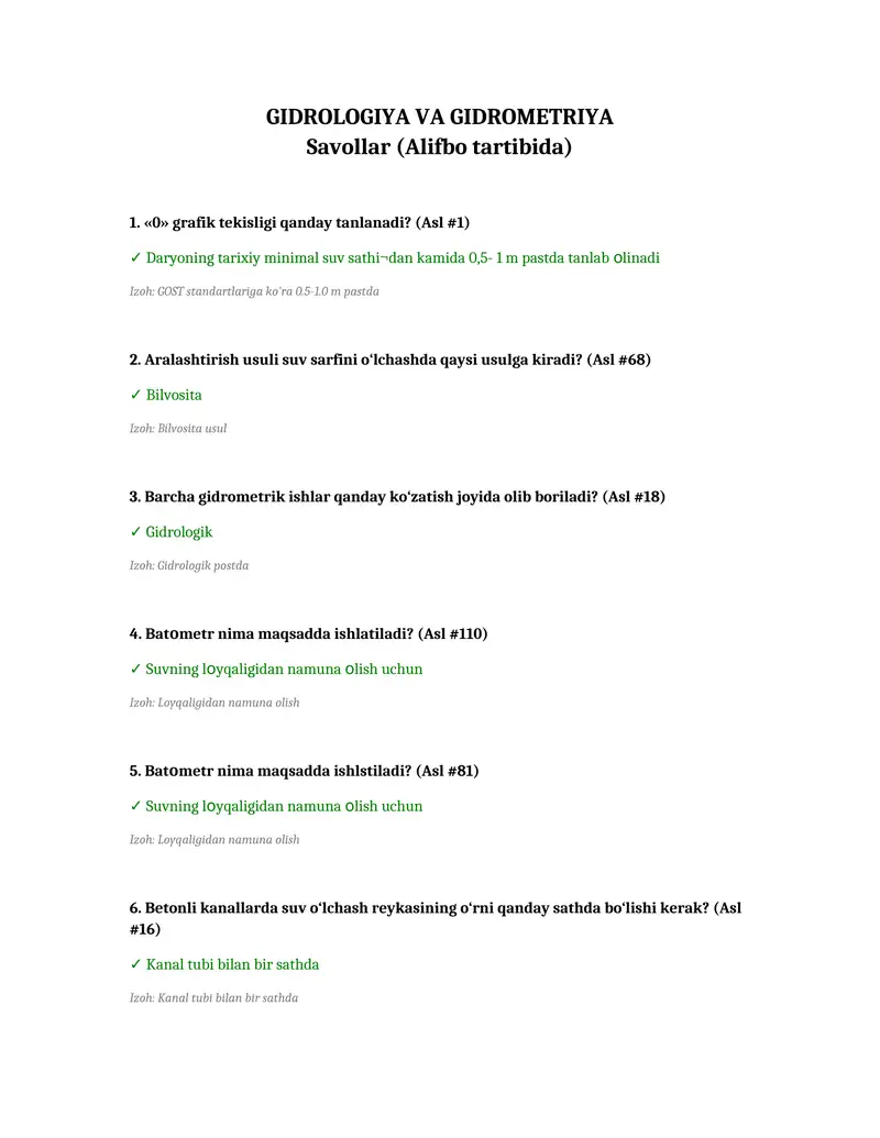 GIDROLOGIYA VA GIDROMETRIYA