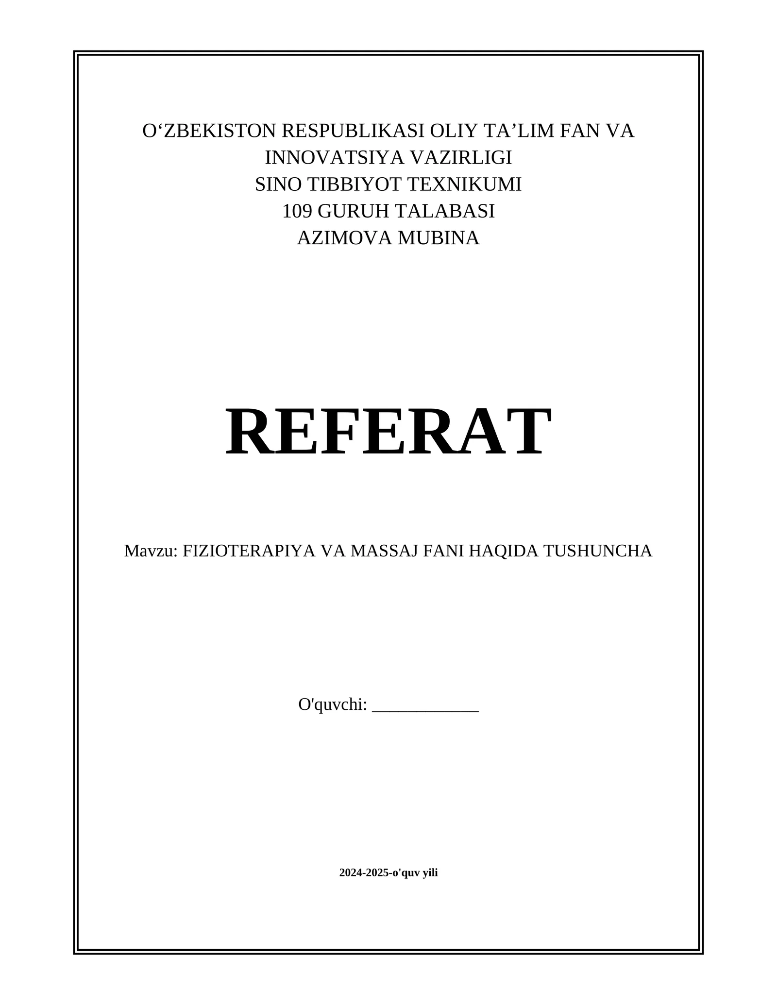 FIZIOTERAPIYA VA MASSAJ FANI HAQIDA TUSHUNCHA