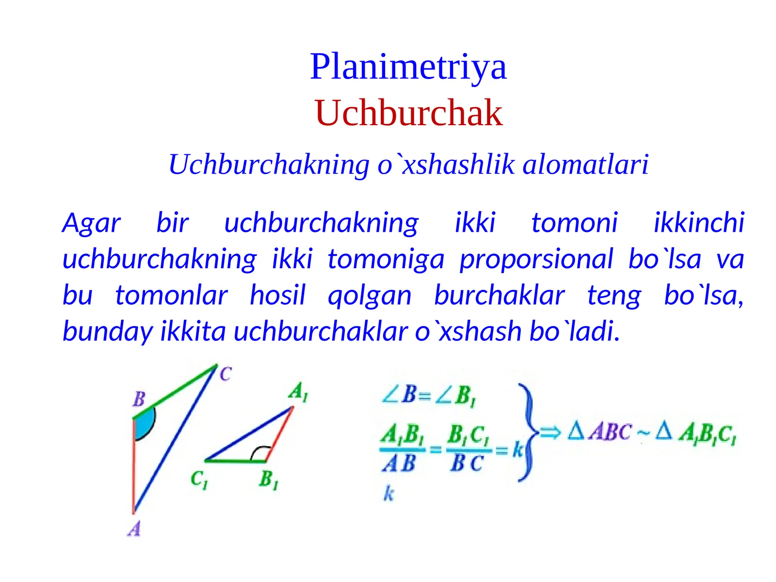 Planimetriya Uchburchak boʻyicha amallar