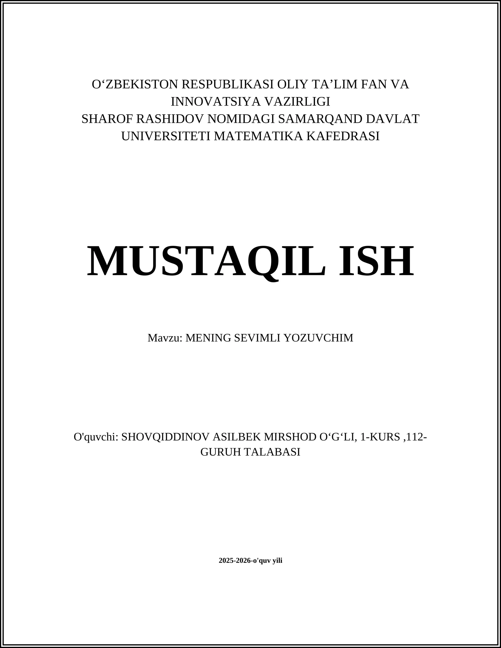 MENING SEVIMLI YOZUVCHIM