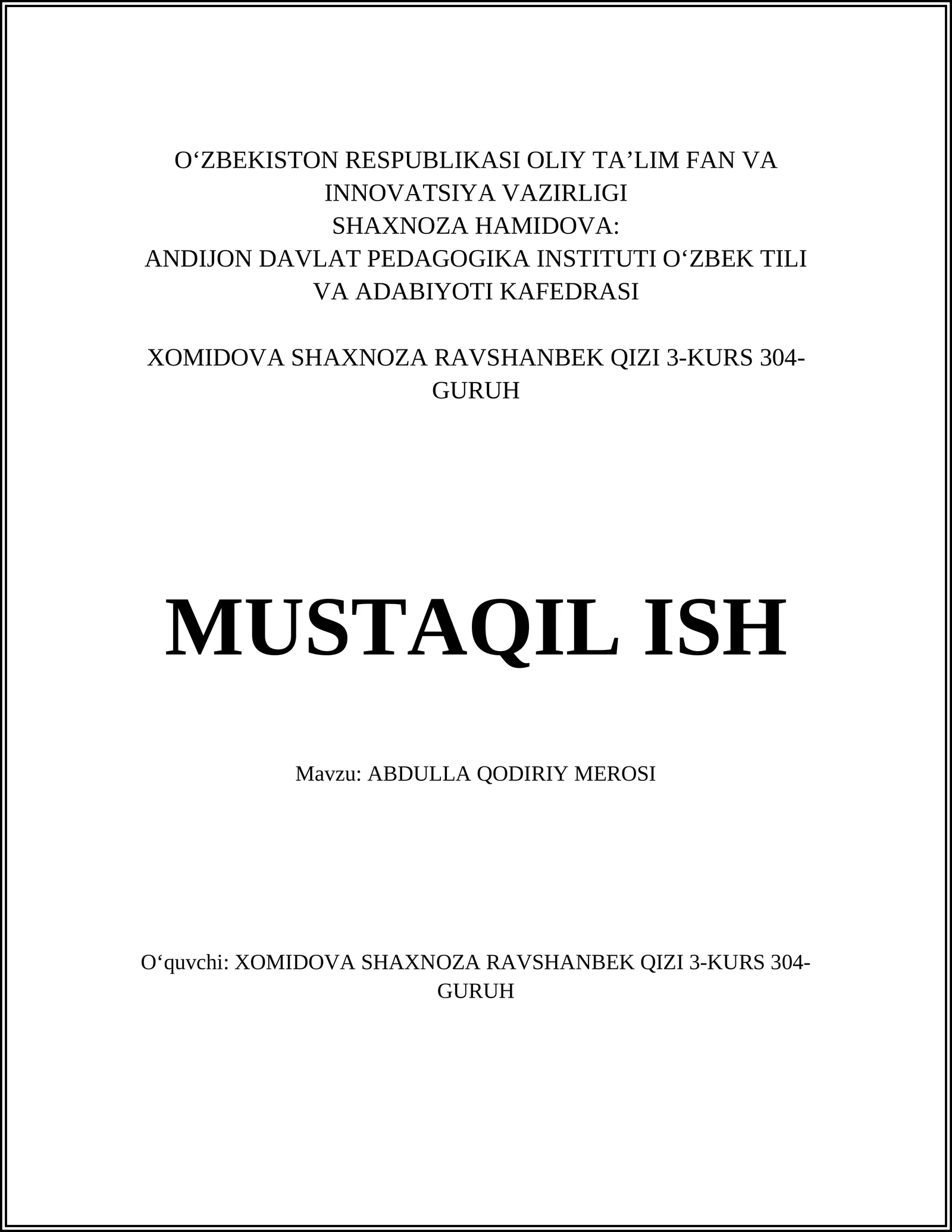 ABDULLA QODIRIY MEROSI