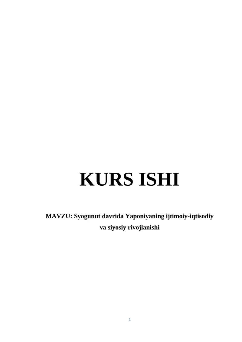 Syogunut davrida Yaponiyaning ijtimoiy-iqtisodiy va siyosiy rivojlanishi