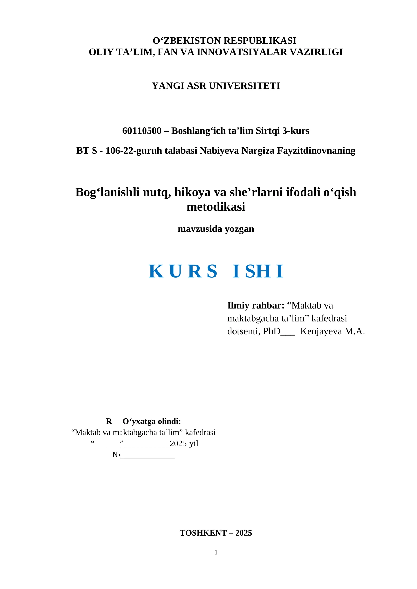 Bog‘lanishli nutq, hikoya va she’rlarni ifodali o‘qish metodikasi