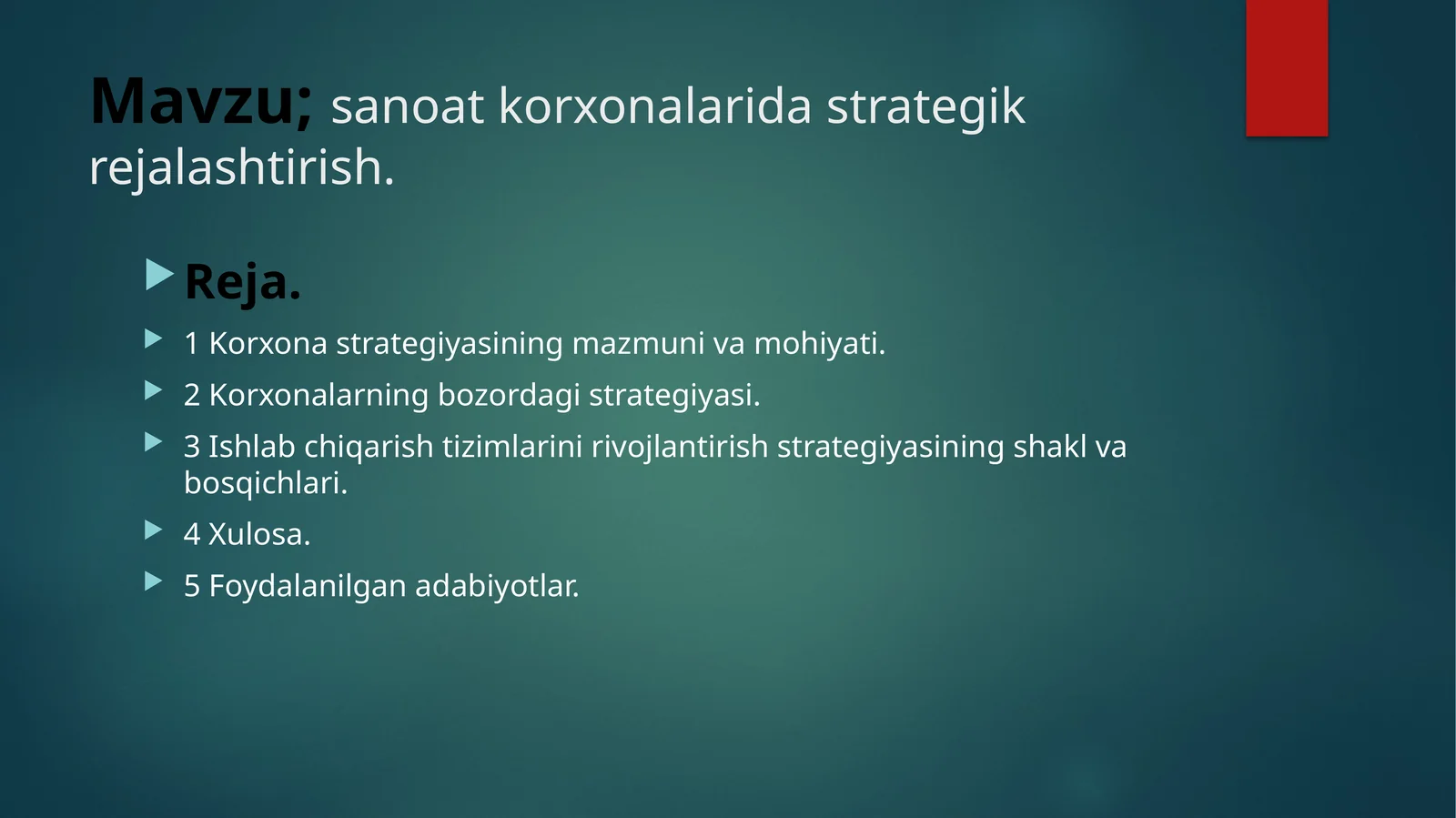sanoat korxonalarida strategik rejalashtirish