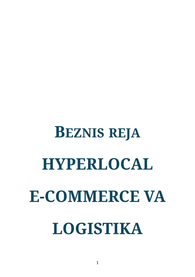 Mahalliy Yetkazib Berish Xizmati (Misol: “Localfast”)