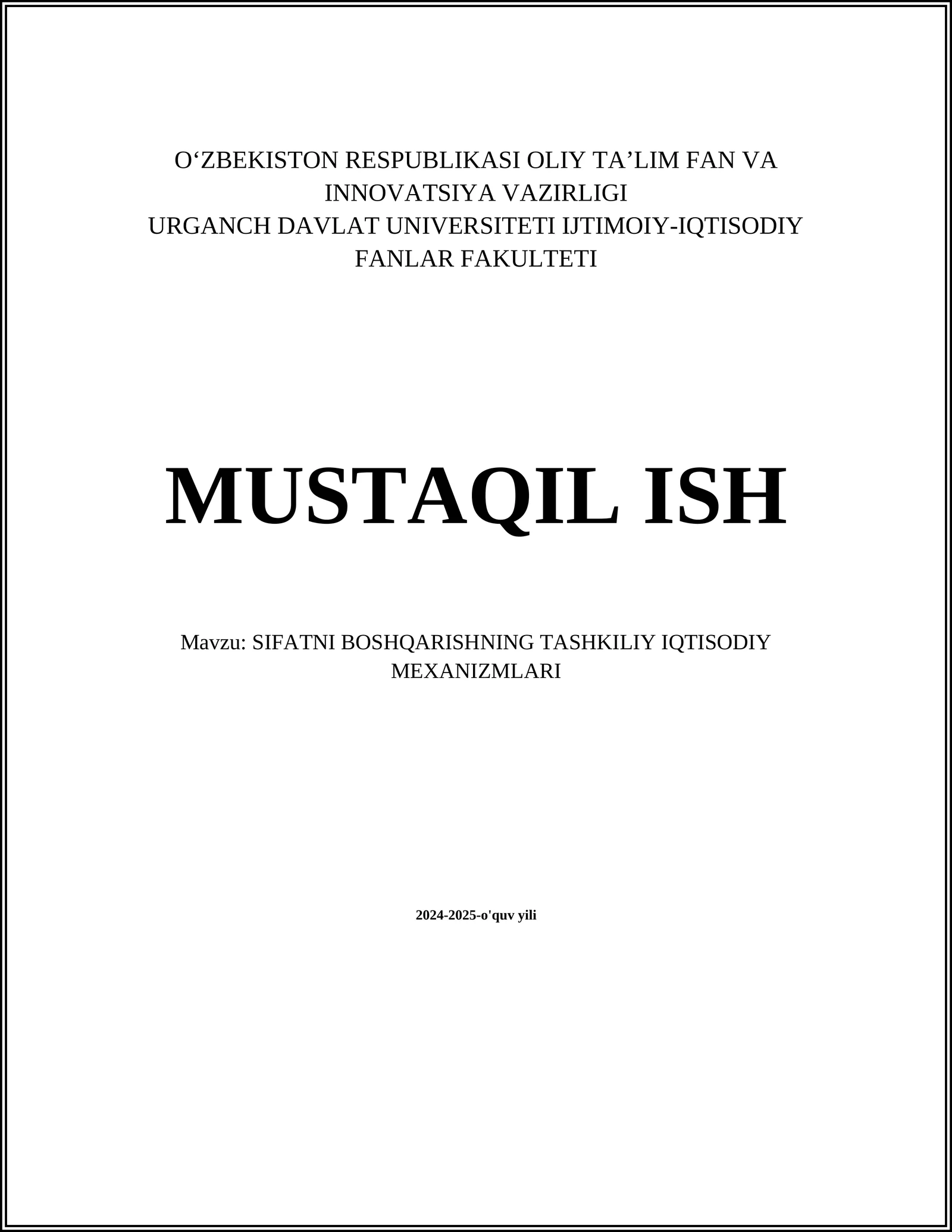 SIFAT MENEJMENT TIZIMLARI