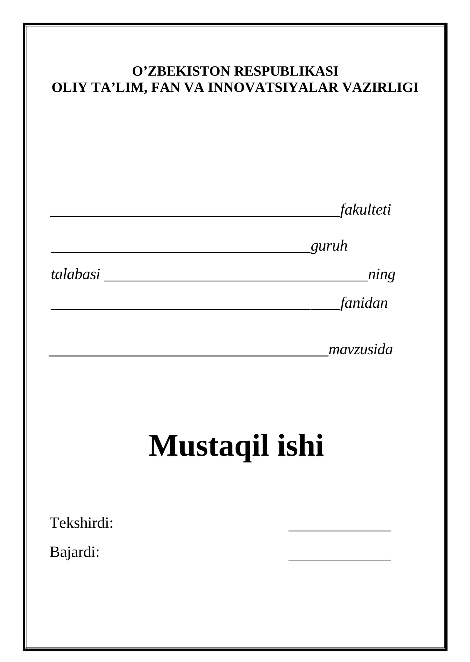 Mustaqil ishi yuzi