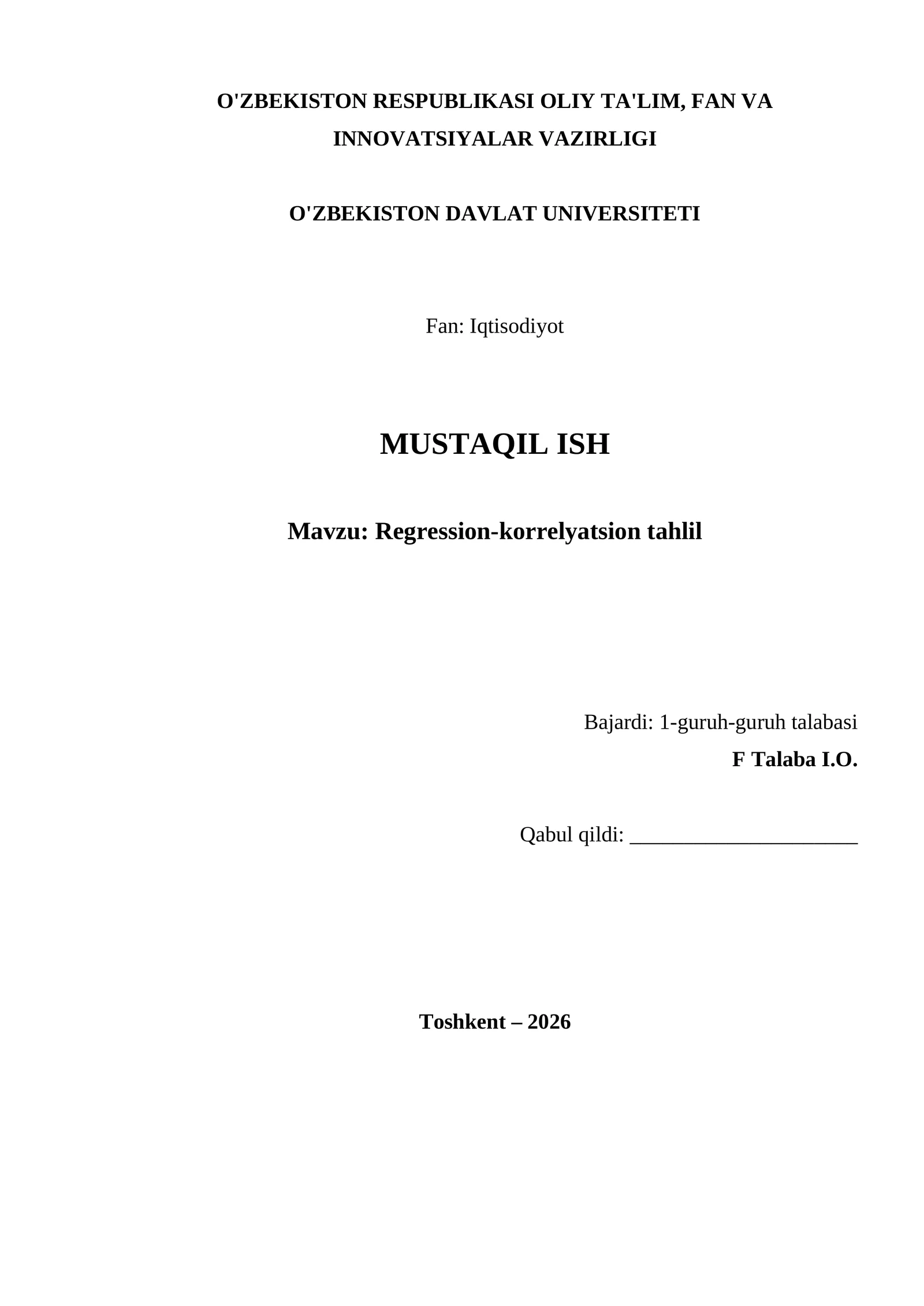Regression-korrelyatsion tahlil