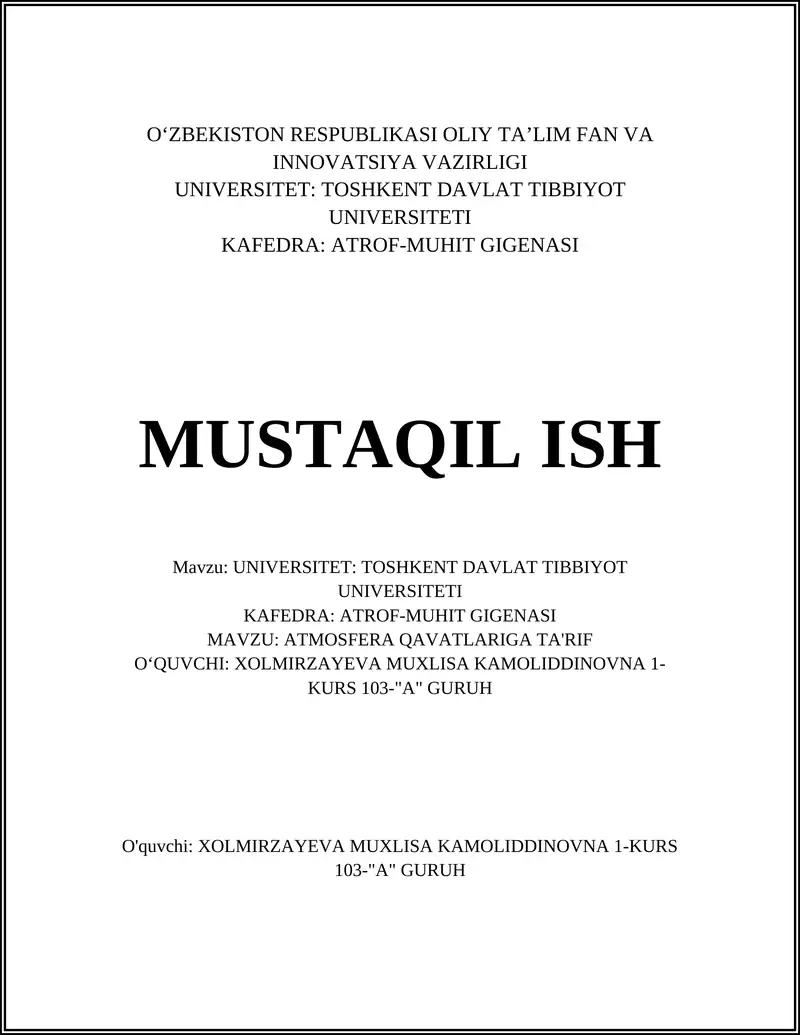 Atmosfera Qavatlariga Ta'rif