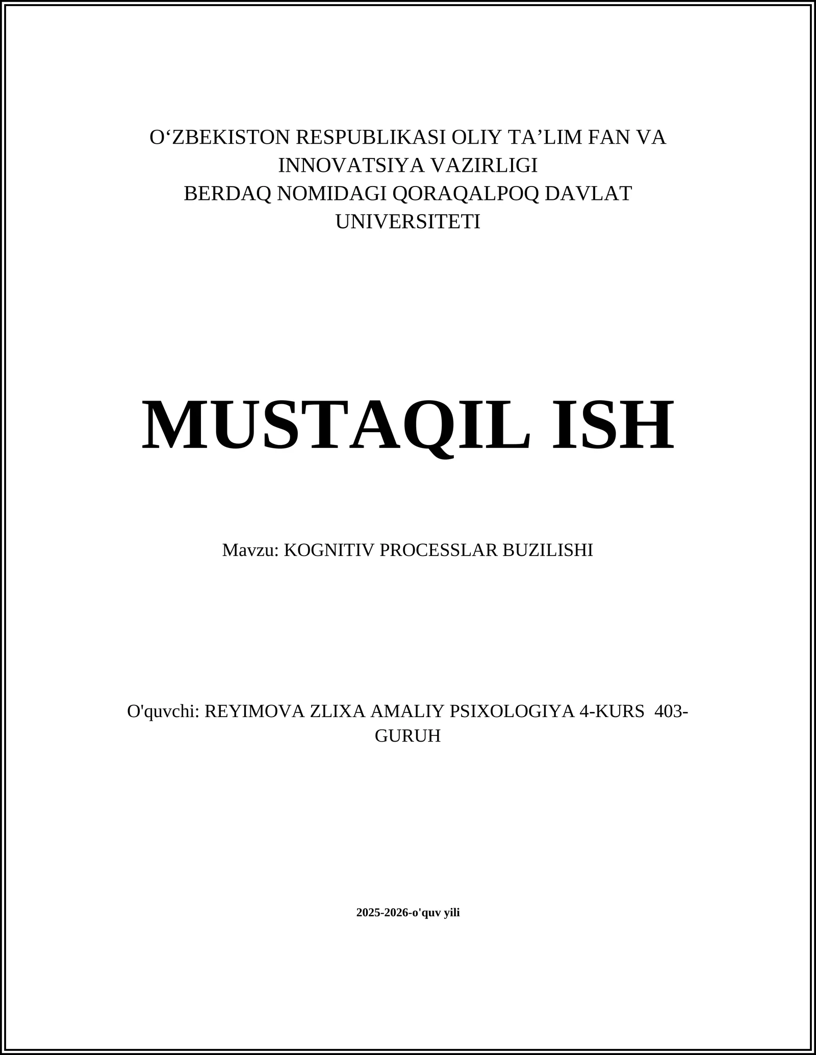 KOGNITIV PROCESSLAR BUZILISHI