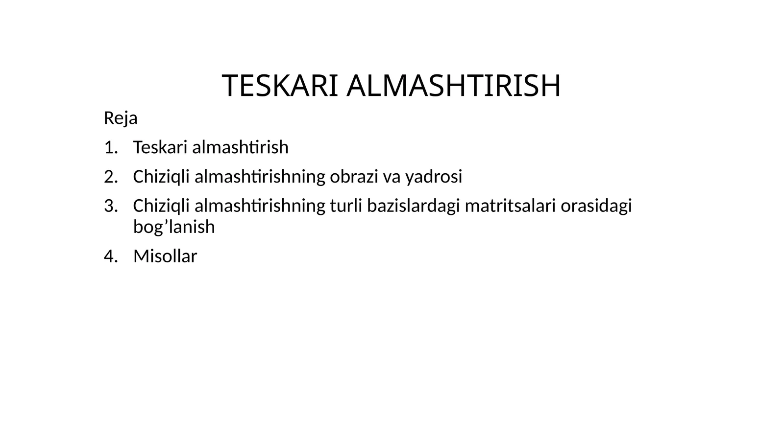 TESKARI ALMASHTIRISH