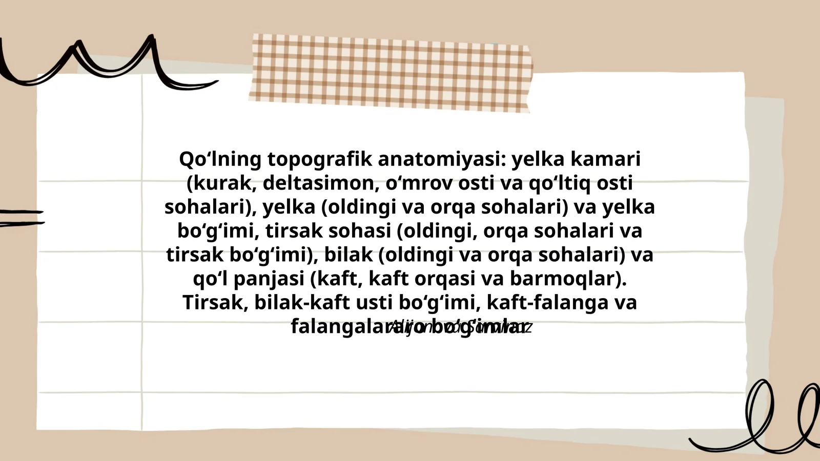 Qo‘lning topografik anatomiyasi