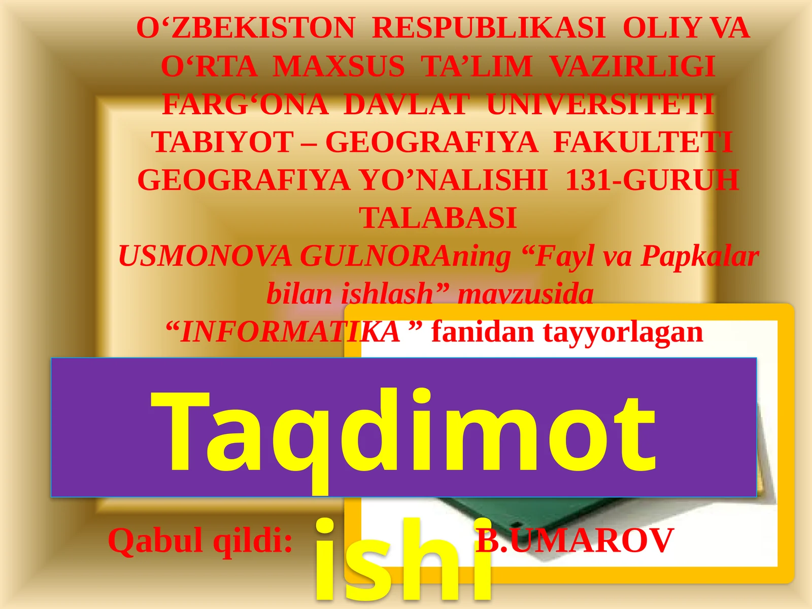 Fayl va Papkalar bilan ishlash