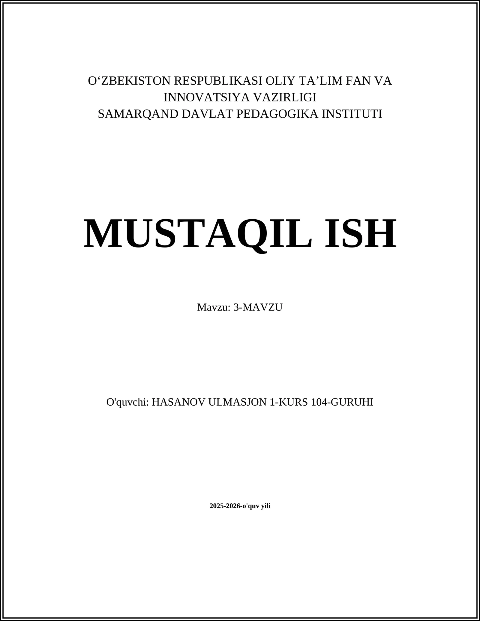 Kirish va umumiy ma'lumot