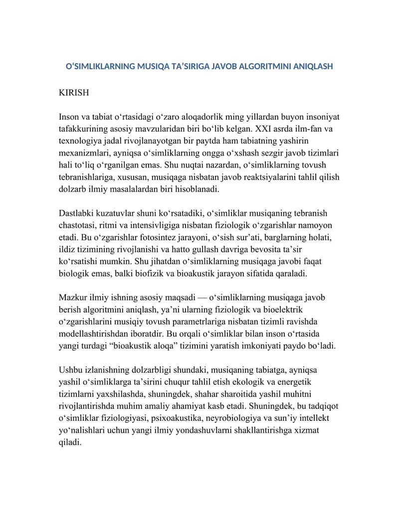 Oʻsimliklarni musiqaga javobi