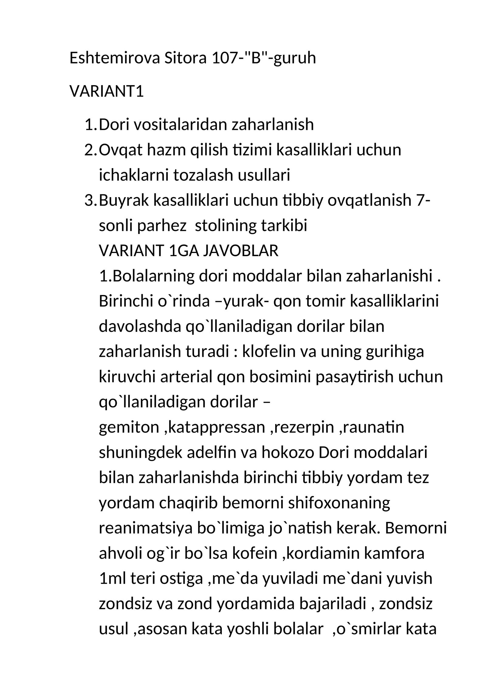 Dori vositalaridan zaharlanish