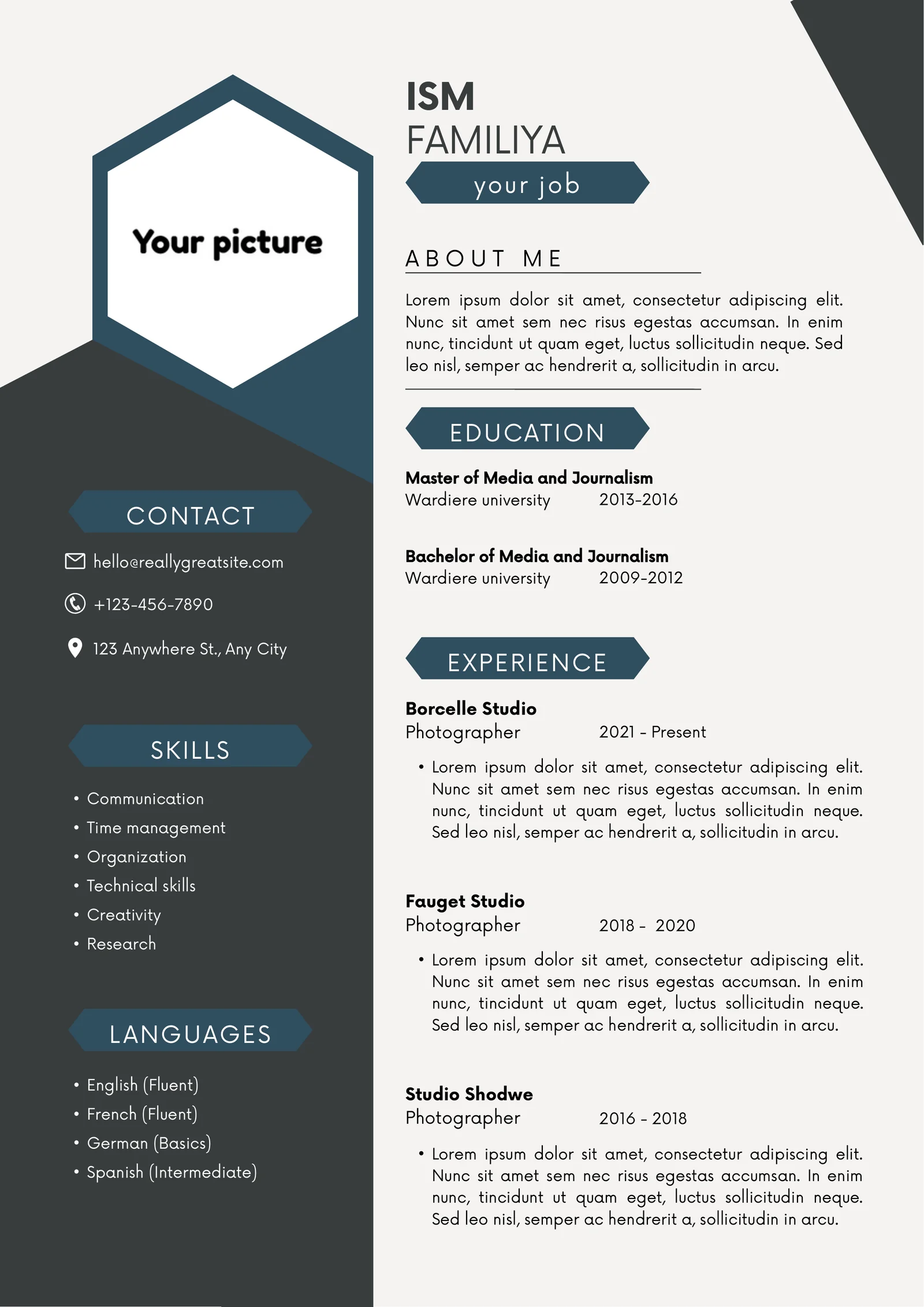Your Resume (CV), shaxsiy ma'lumotnoma