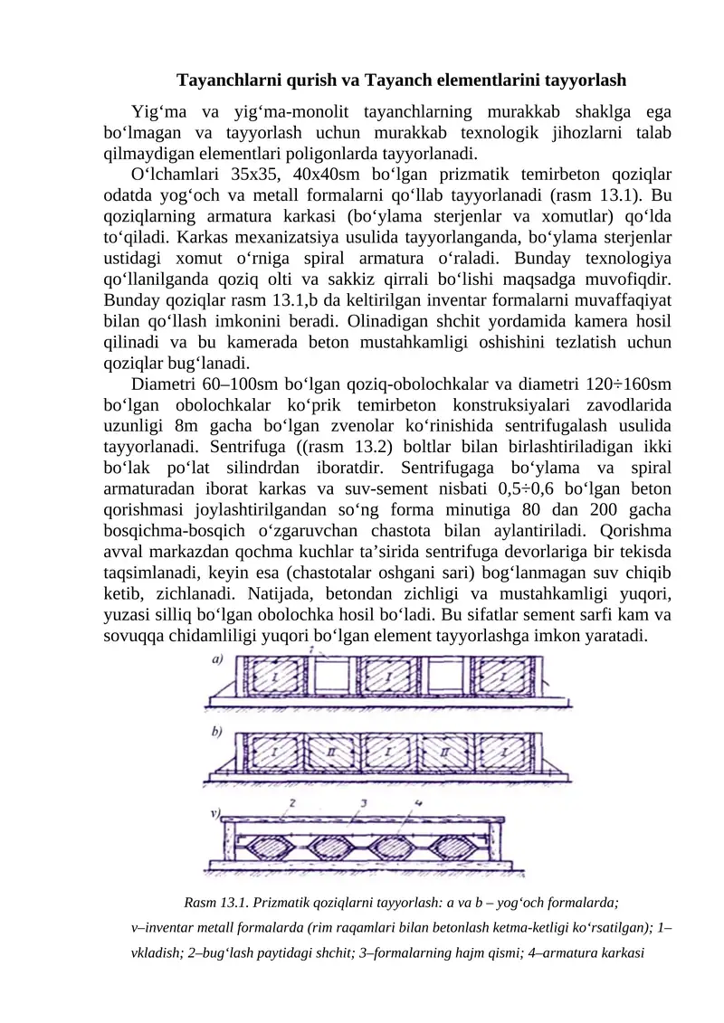 Tayanchlarni qurish va Tayanch elementlarini tayyorlash