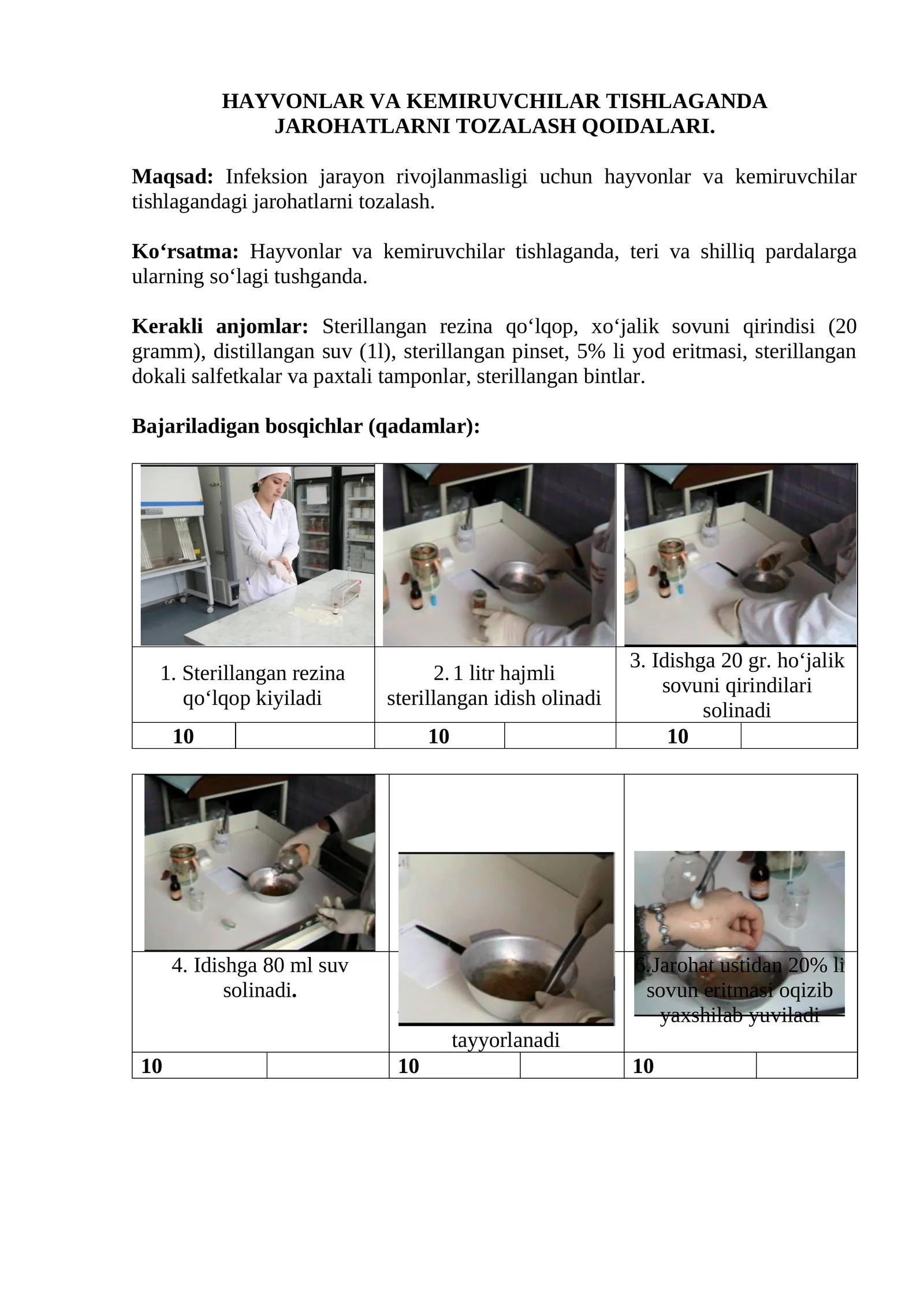 HAYVONLAR VA KEMIRUVCHILAR TISHLAGANDA JAROHATLARNI TOZALASH QOIDALARI