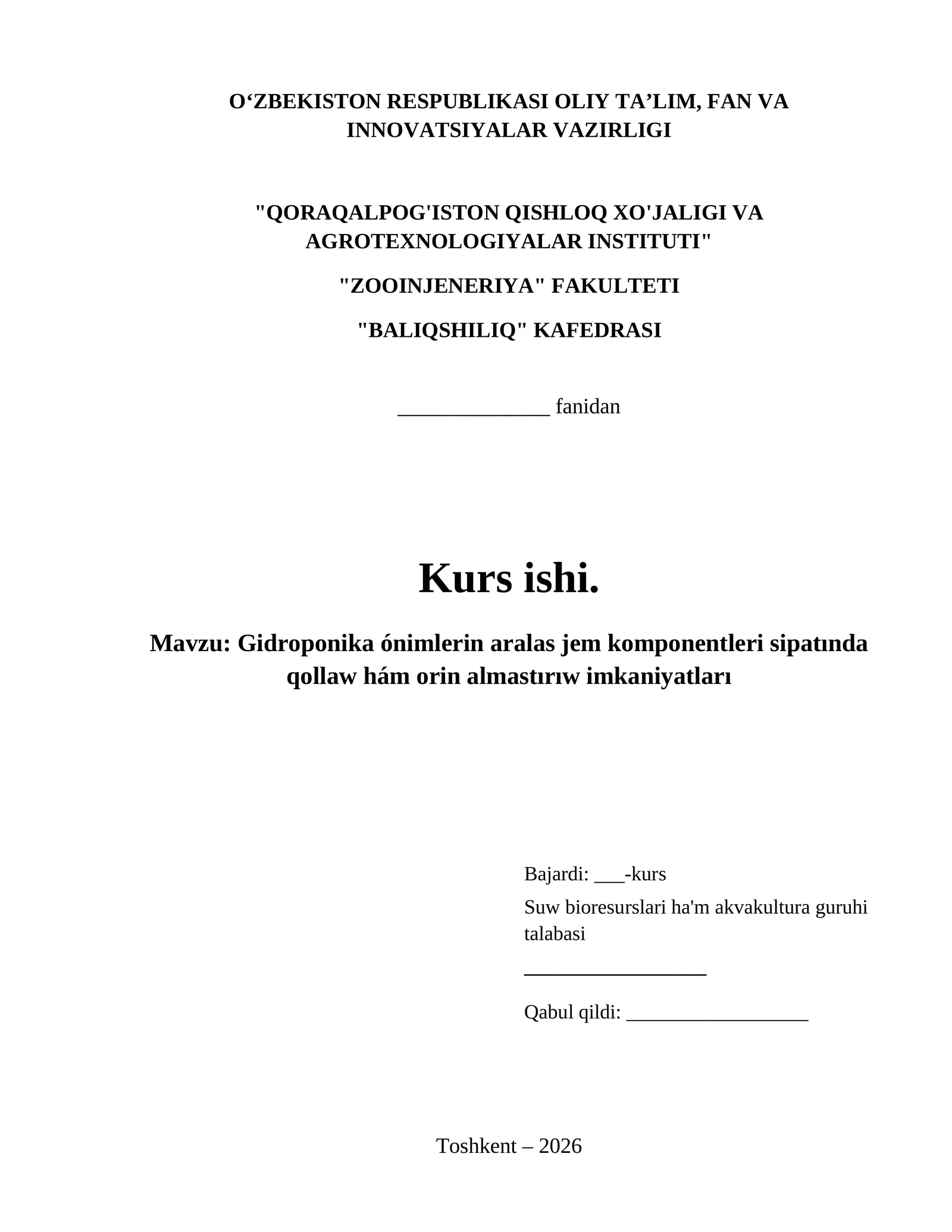 Gidroponika ónimlerin aralas jem komponentleri sipatında qollaw hám orin almastırıw imkaniyatları