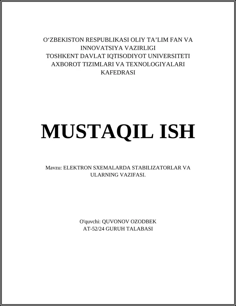 ELEKTRON SXEMALARDA STABILIZATORLAR VA ULARNING VAZIFASI