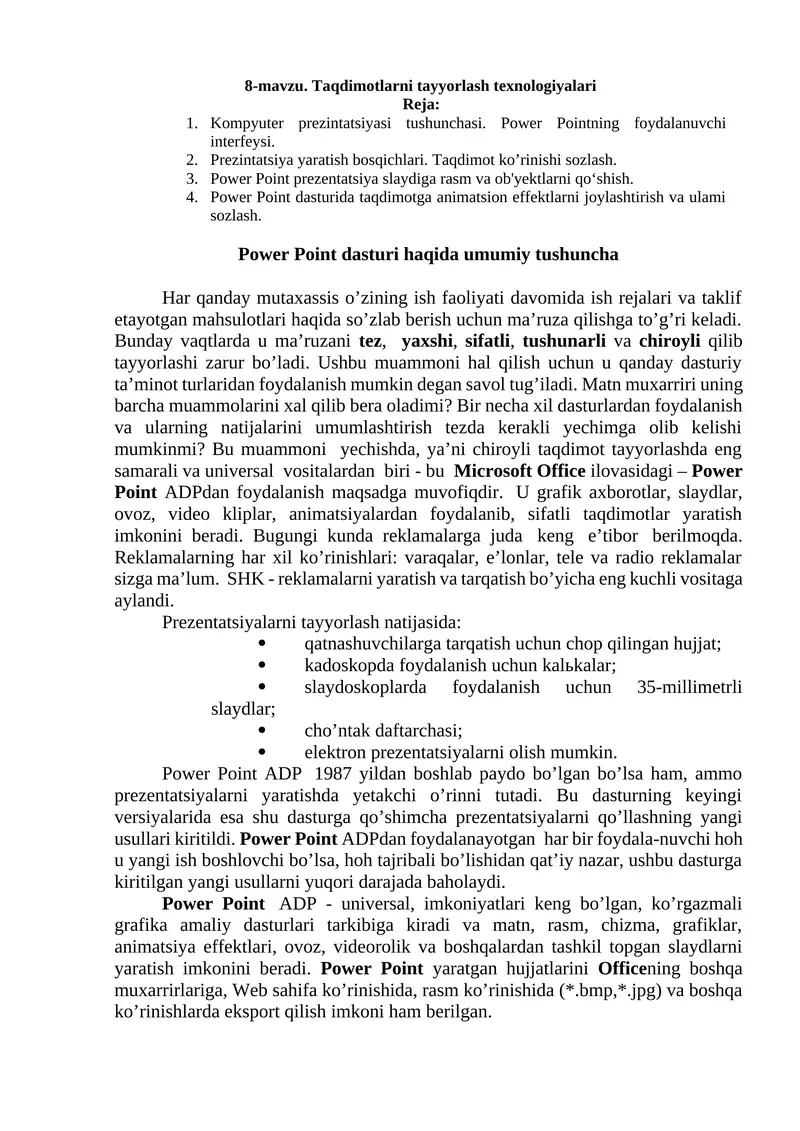 Power Point taqdimotlari