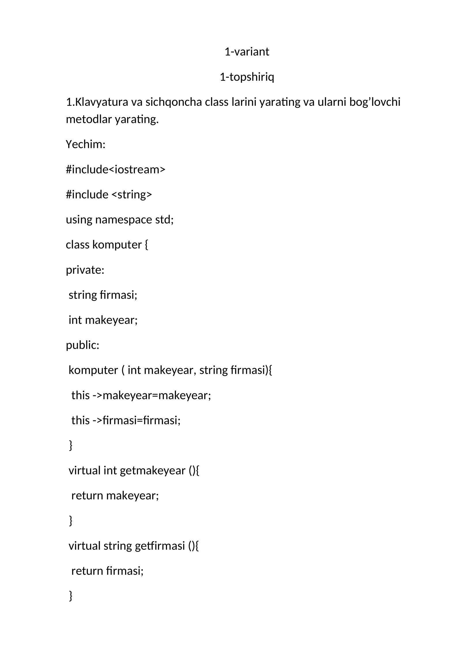 Klaviatura va Sichqoncha class larini yarating