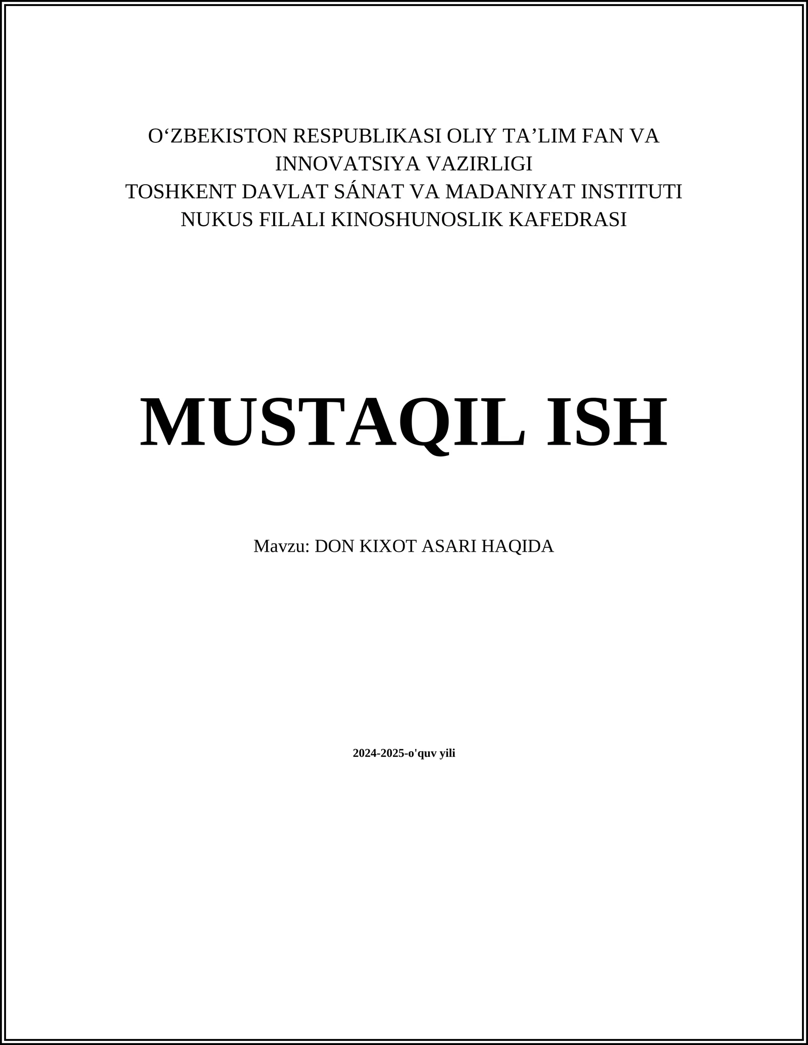 DON KIXOT ASARI HAQIDA