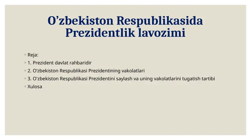 O’zbekiston Respublikasida Prezidentlik lavozimi