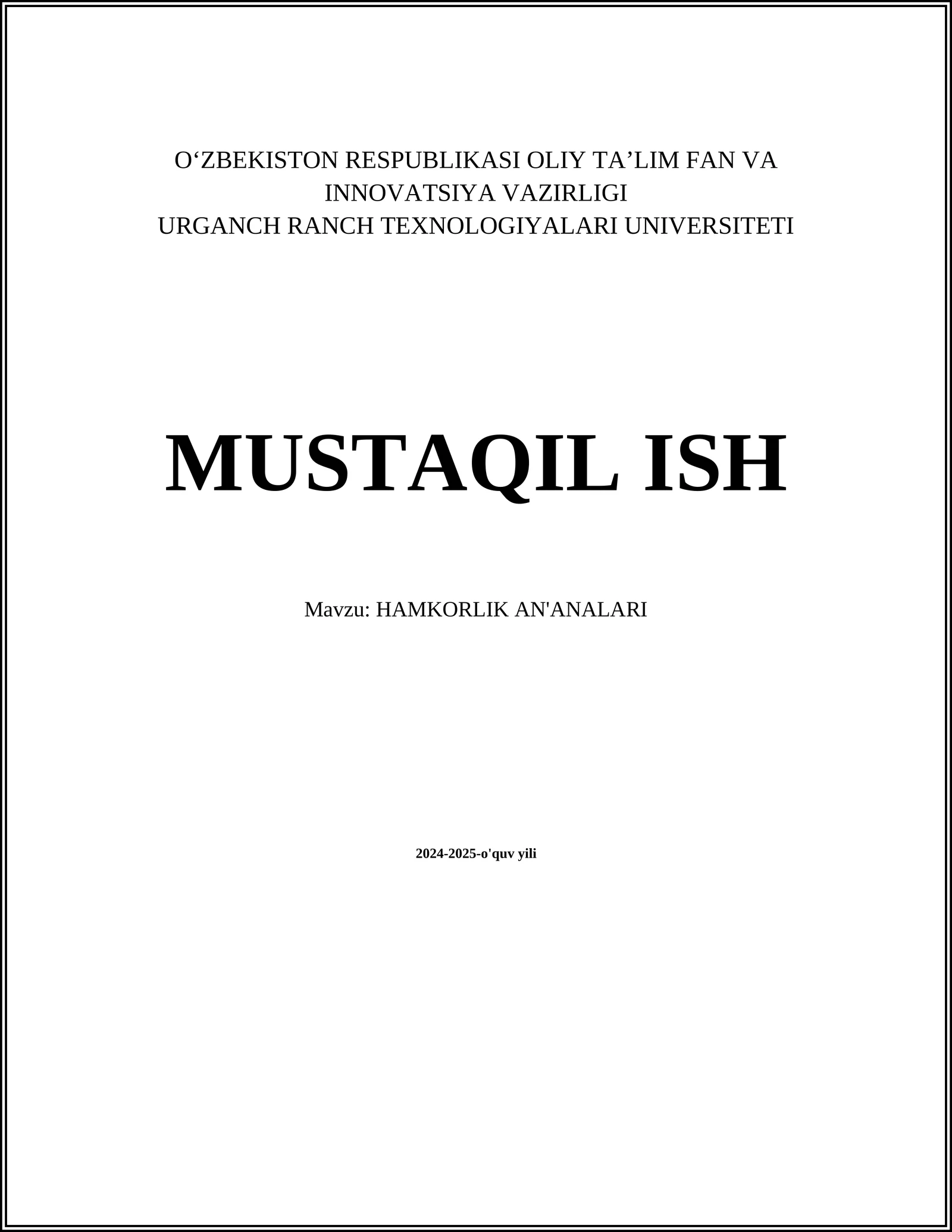 HAMKORLIK AN'ANALARI