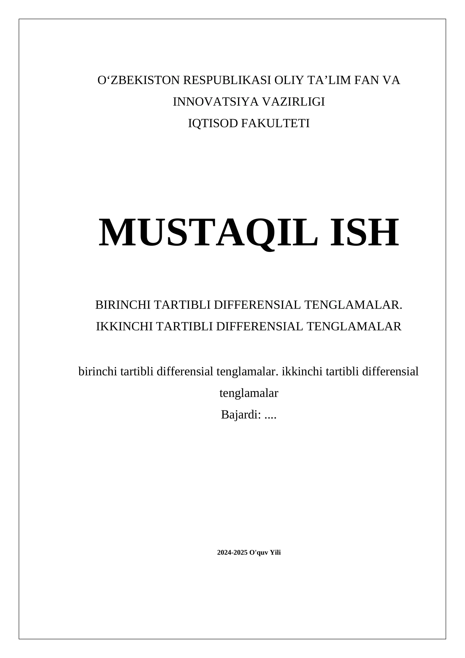 DIFFERENSIAL TENGLAMALAR