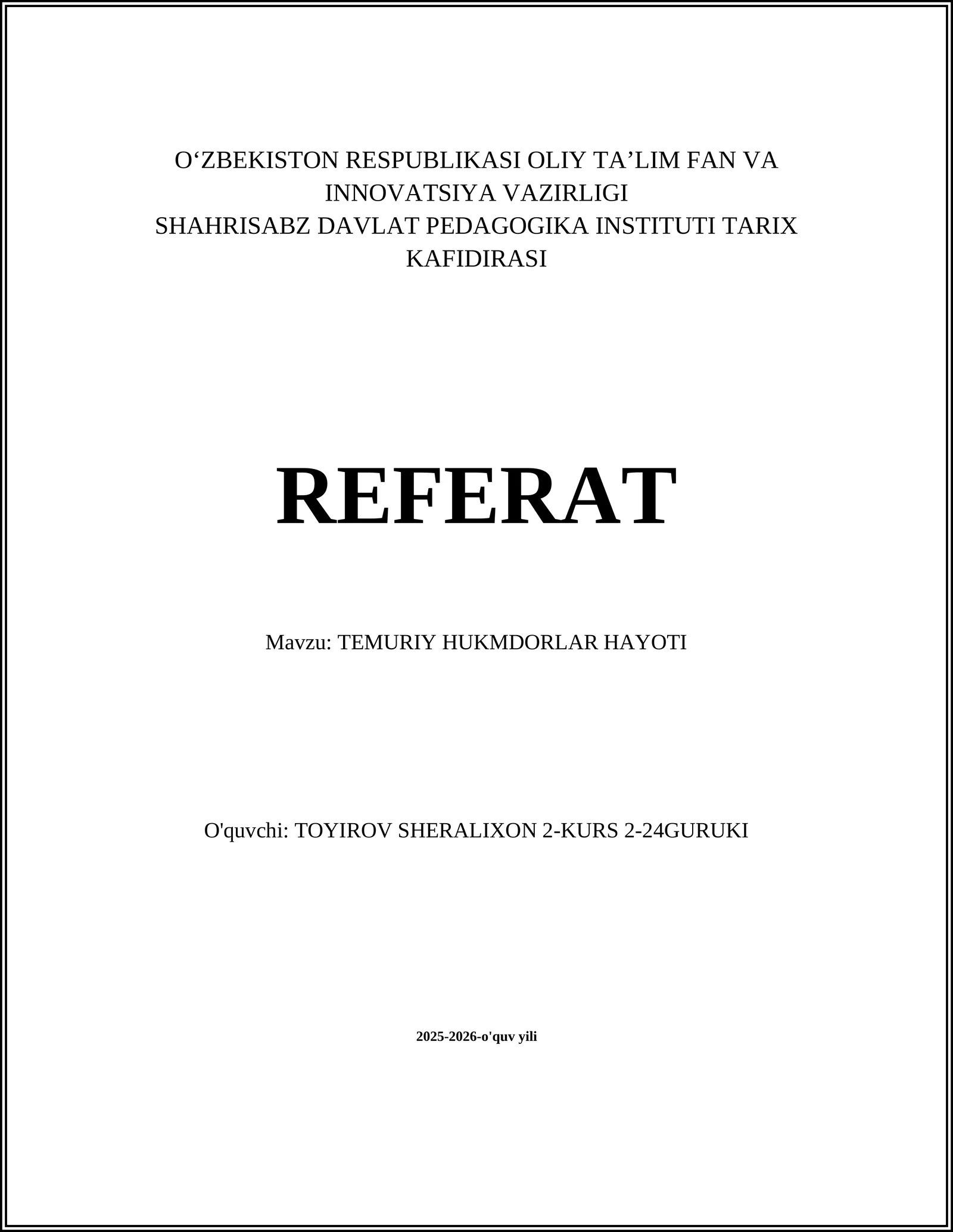 TEMURIY HUKMDORLAR HAYOTI