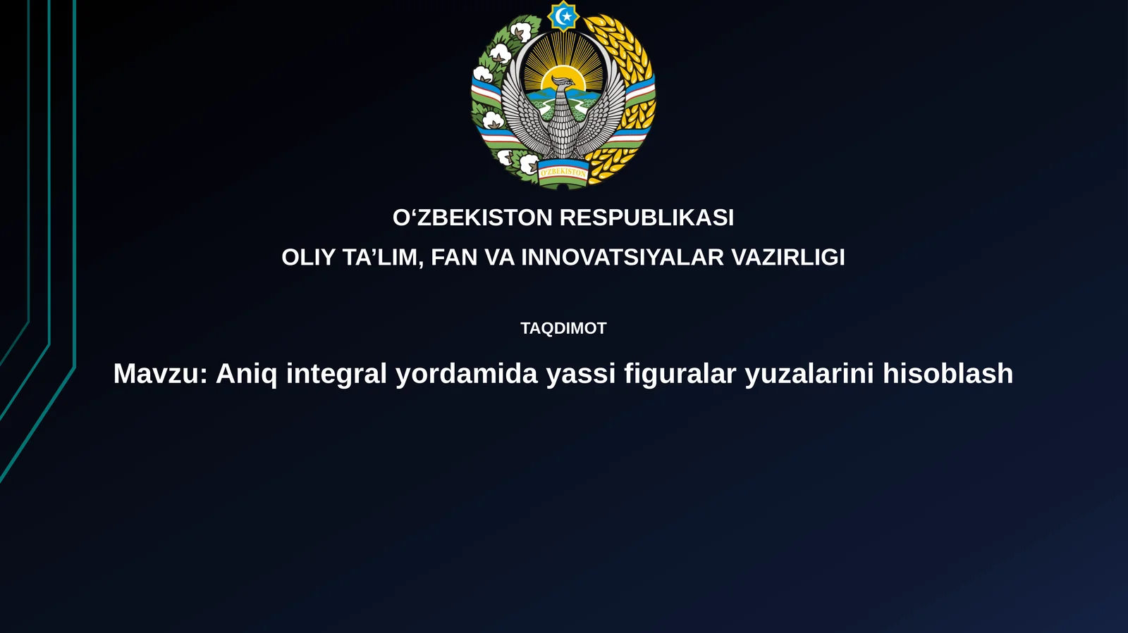 Aniqintegral yordamida yassifigura yuzalarini hisoblash