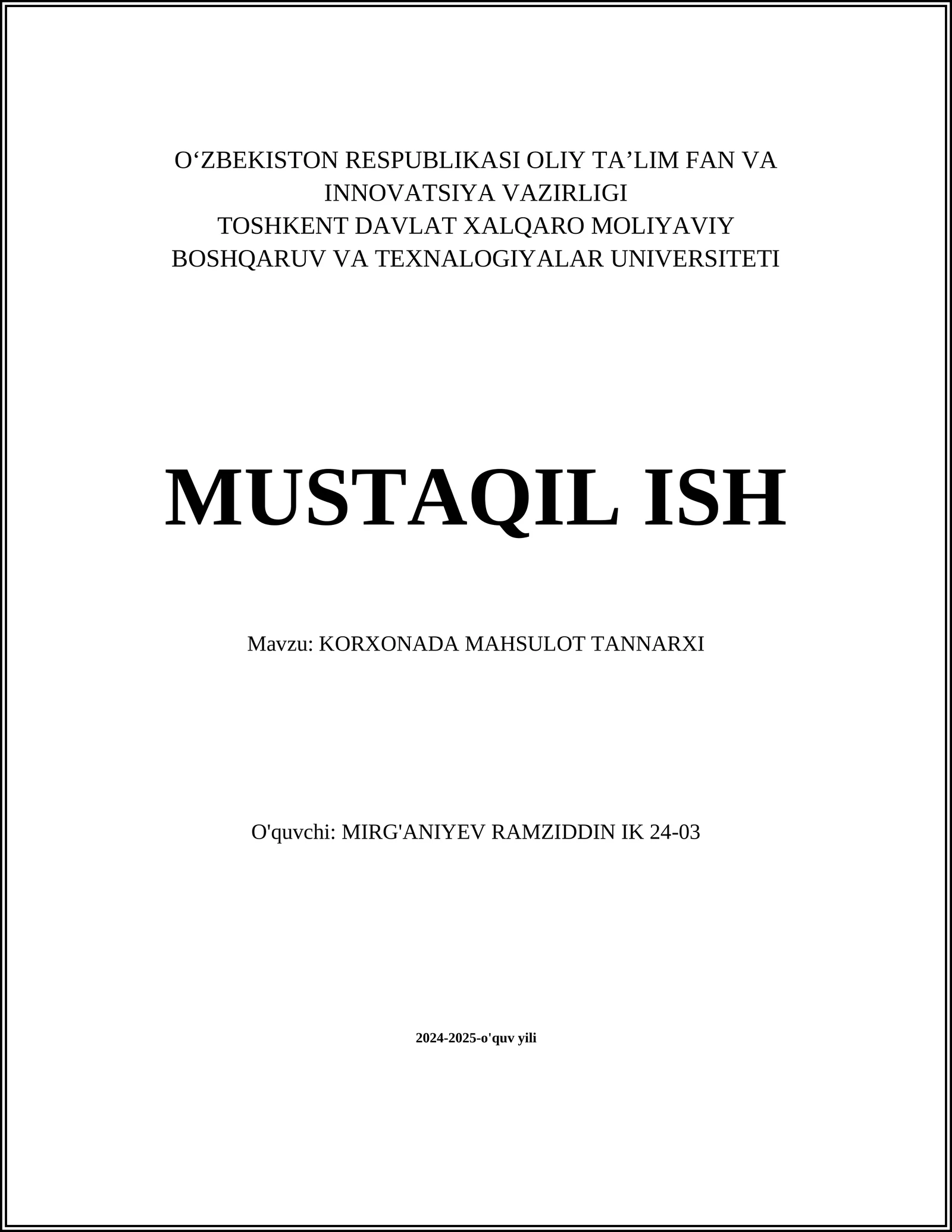 KORXONADA MAHSULOT TANNARXI