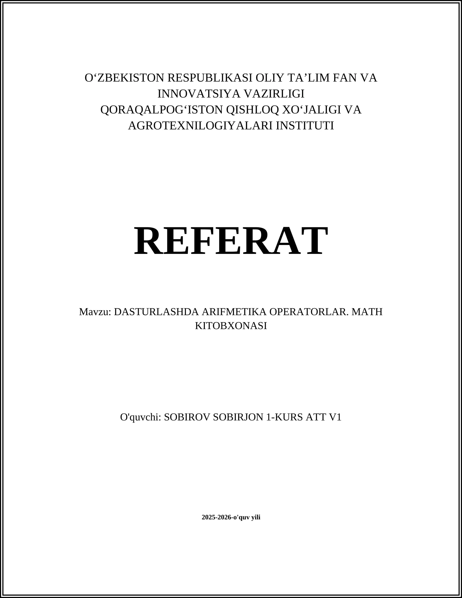 DASTURLASHDA ARIFMETIKA OPERATORLAR. MATH KITOBXONASI
